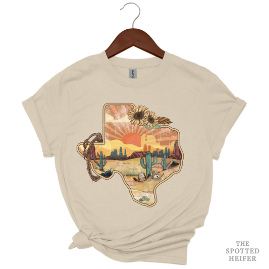Texas Desert Graphic Tee – Western Sunset Desert T-Shirt | The Spotted Heifer